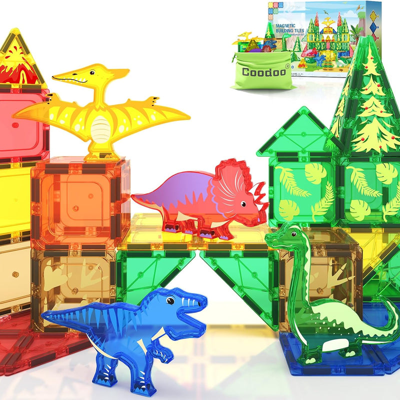 Coodoo Dinosaur Magnetic Tiles STEM Sensory Toy for 3+ Year Old Kids