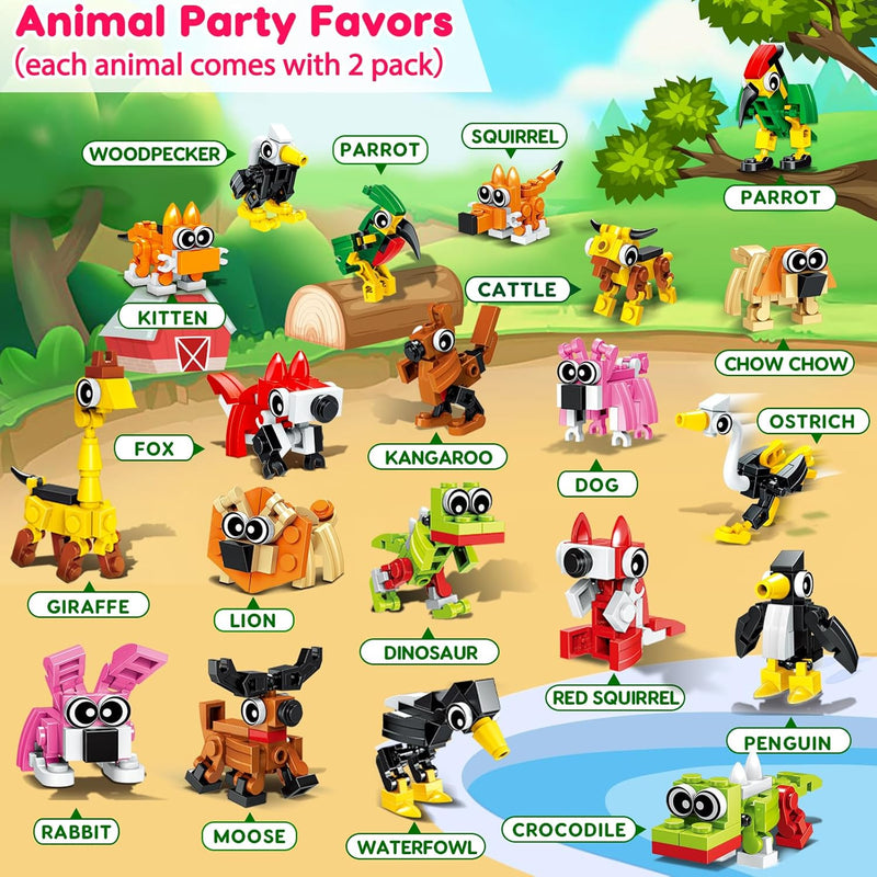 20PCS Mini Animal Building Blocks Party Favors for Kids 4-8 8-12 Birthday Goodie Bag Stuffers Classroom Treasure Box Toys Carnival Prizes Bulk Pinata Fillers Trinket End of Year Student Gifts Boy Girl