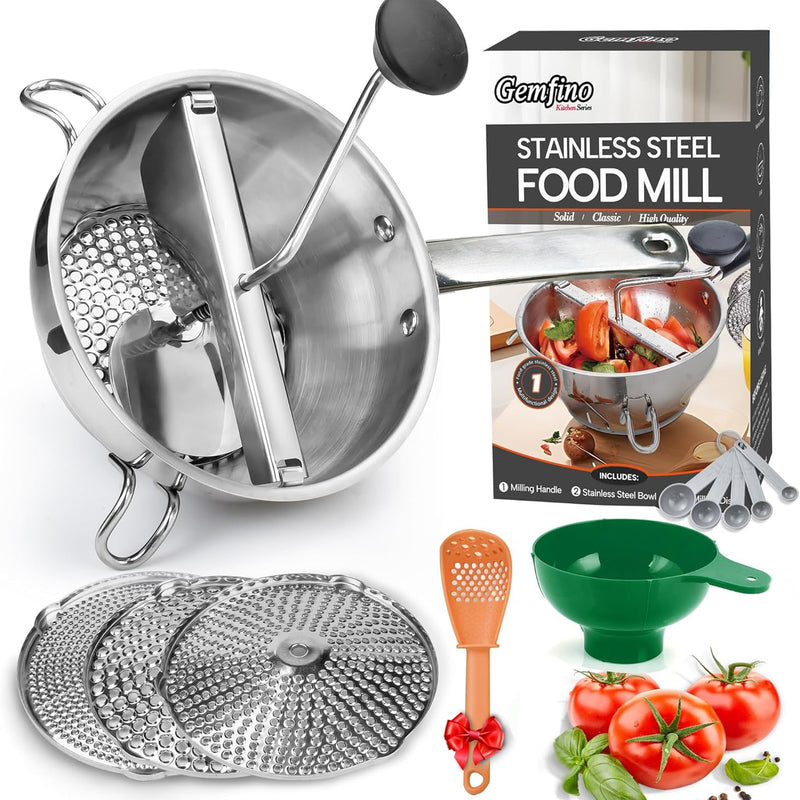 Stainless Steel Food Mills With 3 Milling Discs,Ergonomic design Of Rotary Food Mills For Tomato Sauce,Potatoes,Jams with Silicone Handle Dishwasher Safe, Multifunctional Spoon,Orange