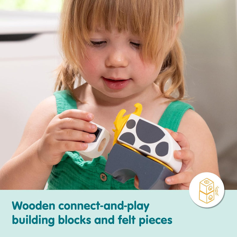 Melissa & Doug Blockables Farm Snap and Play Connectable Wooden Blocks Play Set for Preschoolers (56 Pcs)