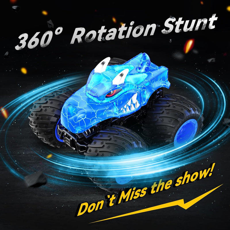 AUUGUU Remote Control Monster Truck with 2.4GHz and Light Spray for Kids 3+ Years Old, All-Terrain RC Car