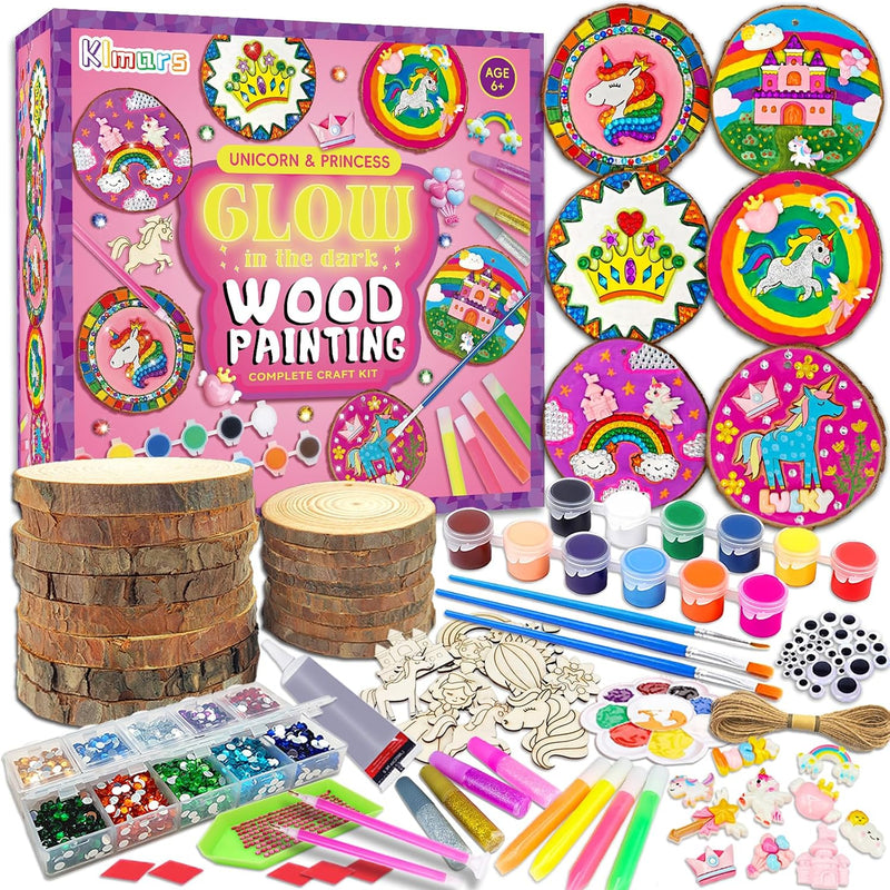 klmars Kids Wooden Painting Kit-Glow in The Dark-Arts & Crafts Gifts for Boys Girls Ages 5-12-Craft Activities Kits - Creative Art Toys for 5, 6, 7, 8, 9, 10, 11 & 12 Year Old Kids