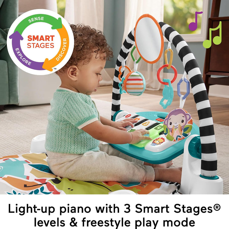 Fisher-Price Baby Musical Toy Set Glow and Grow Kick & Play Piano Gym Blue Playmat with 2 Rattle Maracas for Newborns Ages 0+ Months