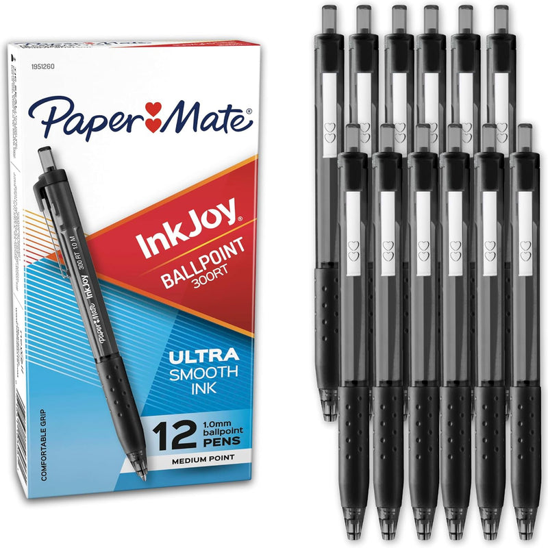 Paper Mate InkJoy 300RT Retractable Ballpoint Pens, Medium Point (1.0mm), Blue Ink, 12 Count - Writing, Journaling, Note-Taking, Office Supplies, Ultra Smooth Ink