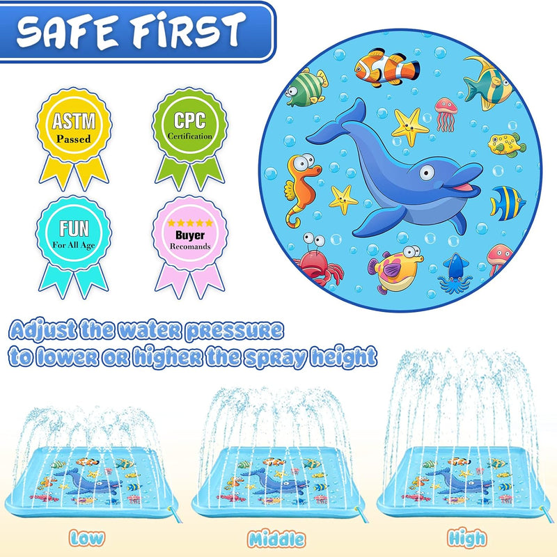 Growsland Splash Pad for Toddlers, Outdoor Sprinkler for Kids | 67" Summer Water Toys Baby Pool Fun Gifts for 3 4 5 6 7 8 9 Years Old Boy Girl Backyard Garden Lawn Outdoor Games
