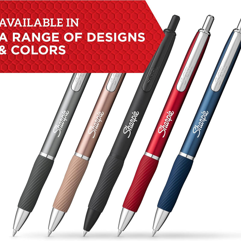 Sharpie S-Gel Pens, Sleek Metal Barrel, Gunmetal, Medium Point (0.7mm), Black Gel Ink, 4 Count