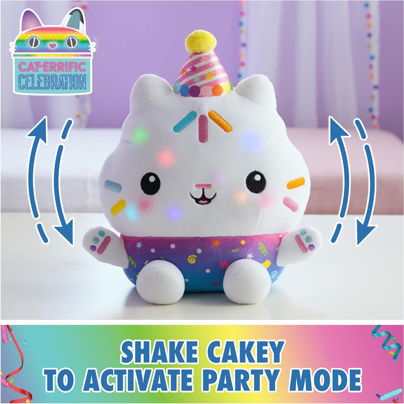 Gabby's Dollhouse Celebrations, Sprinkle Party Cakey Cat Plush, 10-Inch Interactive Stuffed Animal with Sounds, Kids Toys for Girls & Boys Ages 3+