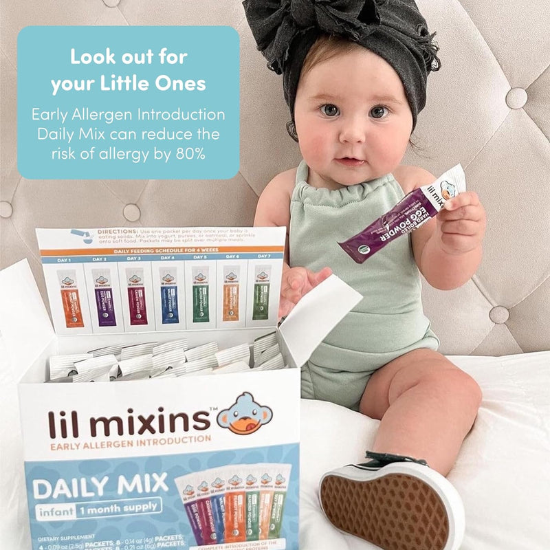 Lil Mixins Allergen Introduction Daily Mix for Babies, Top 7 Allergens | 7 Common Allergens: Peanut, Egg, Cashew, Walnut, Almond, Soy, Sesame, Easy-Mix Powder for Babies 4-12 Months, 1-Month Supply