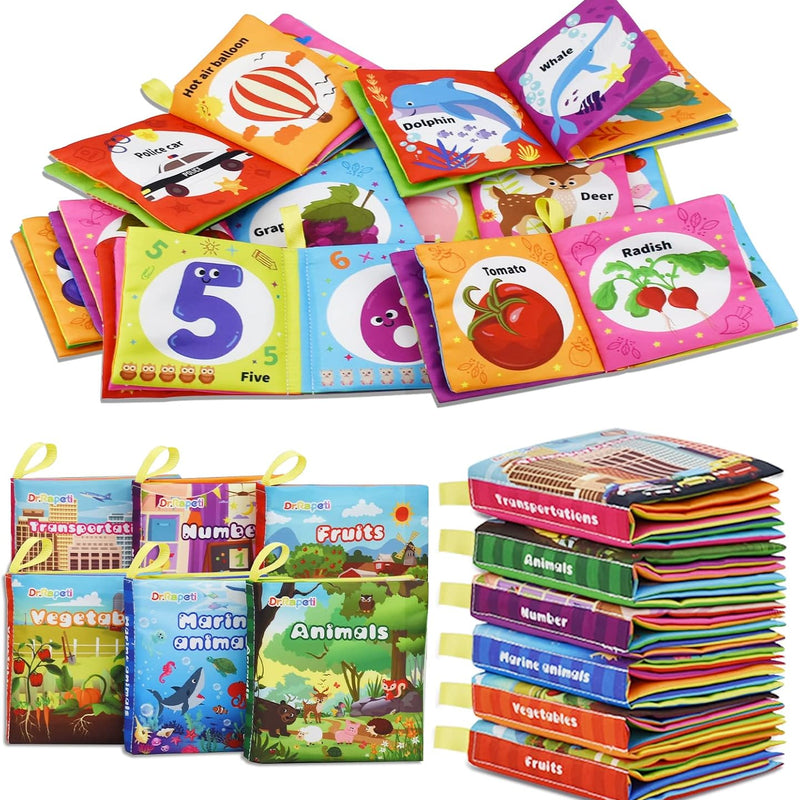 Dr.Rapeti 6 Pack Soft Books, Cloth Book, Bath Book, Baby Book, Crinkle Book | Baby Shower Toy, Washable, Nontoxic, Educational Learning Toy, Sensory Book, Baby Soft Cloth Book, Crinkle Soft Book