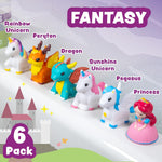 Tub Works® Fantasy Watertight Bath Toys, 6 Pack | Sealed, No Hole Bath Toys Design Keeps Moisture Out | Soft, Squeezable & Float on Water | Baby & Toddler Bathtub Toy | Unicorn Baby Girl Bathtub Toy
