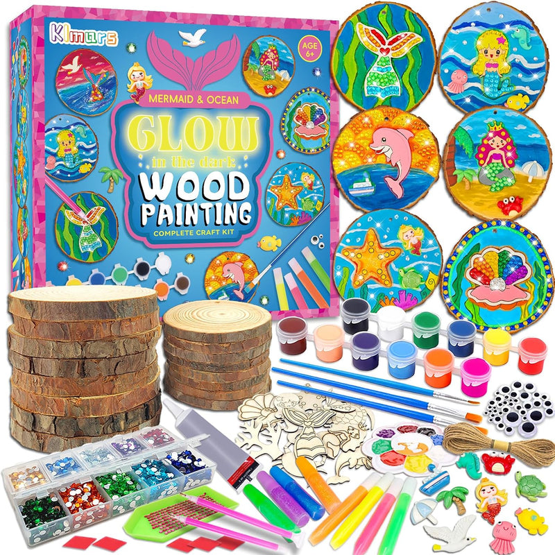 klmars Kids Wooden Painting Kit-Glow in The Dark-Arts & Crafts Gifts for Boys Girls Ages 5-12-Craft Activities Kits - Creative Art Toys for 5, 6, 7, 8, 9, 10, 11 & 12 Year Old Kids