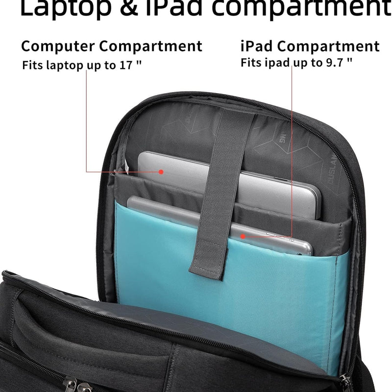 DUSLANG 17 Inch Laptop Backpack for Travel Water Resistant College Backpack for Men/Women Laptop Bag with USB Charging Port,Black