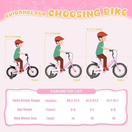 14/16/18 Inch Kids Bike for Boys and Girls with Training Wheels and Dual Handbrakes