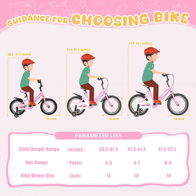 14/16/18 Inch Kids Bike for Boys and Girls with Training Wheels and Dual Handbrakes