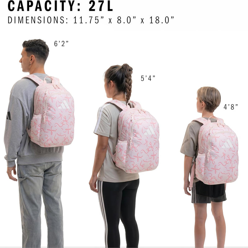 adidas Kids Affiliate Backpack – School Bag for Girls and Boys, 27L, Bow Print Pink Tint/Pink Tint, OSFA