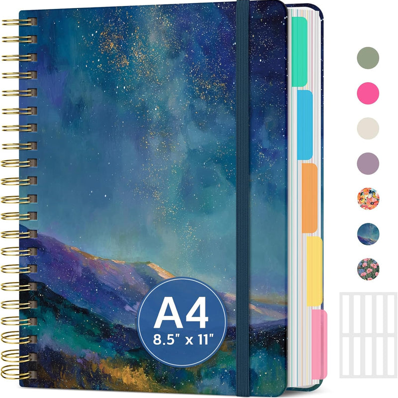 Large Spiral Lined Notebooks for Work with Removable Dividers & Tabs, 8.5"x11" Pretty Hardcover 5 Subject Notebook Journal for Women, College Ruled, Perfect for Study & Office Organization, 280 Pages,Wildflowers