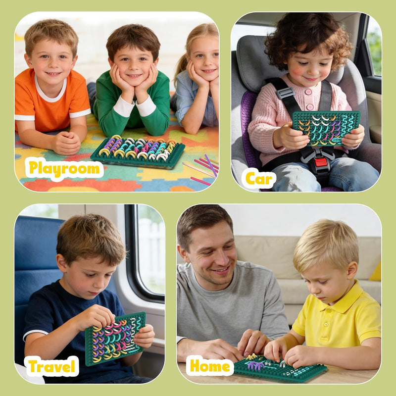 Sensory Fidget Toys for Kids Toddler, Sensory Activity Knitted Board for Stress Relief, Calming, Focus, ADHD and Autism, Silicone Travel Airplane Essentials Toys for Kids 3+ & Adults with 20 Strings