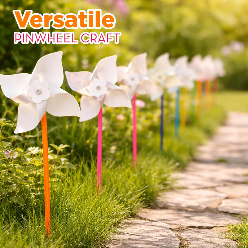 4E's Novelty 24 Pack DIY Pinwheels Craft for Kids, Bulk Summer Pinwheel Craft Kit, Color Your Own Paper Windmill Patriotic Pinwheels for Kids Bulk 4th ofJuly Craft for Kids Art Games