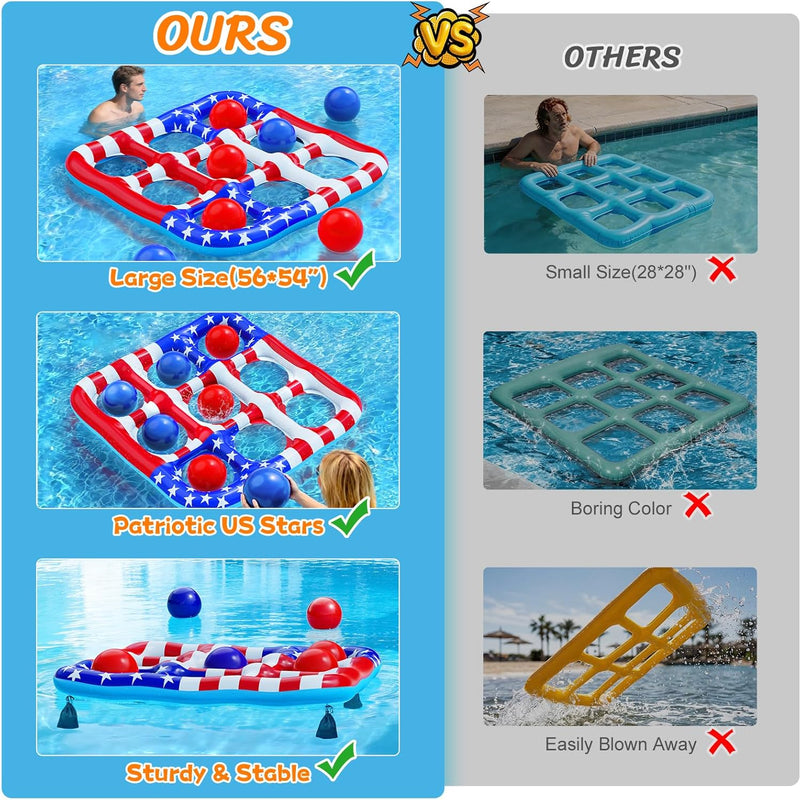 Pool Toys Games for Kids - Inflatable Outdoor Water Toys Pool Floats | Swimming Pool Tic-Tac-Toe Game Float with 10 Balls Pool Party Toys Outdoor Beach Toy for Kids Adults Teens