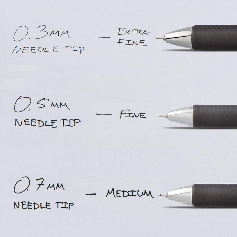 Pentel EnerGel RTX Retractable Liquid Gel Pen, (0.3mm), Extra Fine Line, Needle Tip, Black Ink, Pack of 3 (BLN73BP3A)