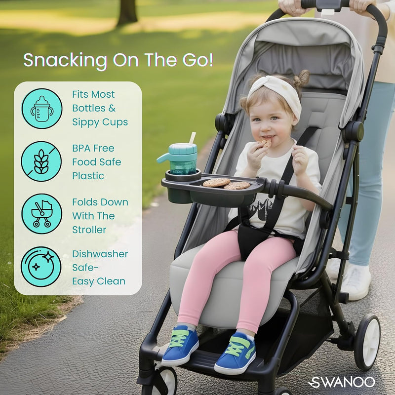 Universal Stroller Snack Tray with Cup Holder, Stroller Bumper Bar | Compatible With Nuna Mockingbird Bugaboo Joie Graco Mompush Uppababy Cybex Strolee Chicco
