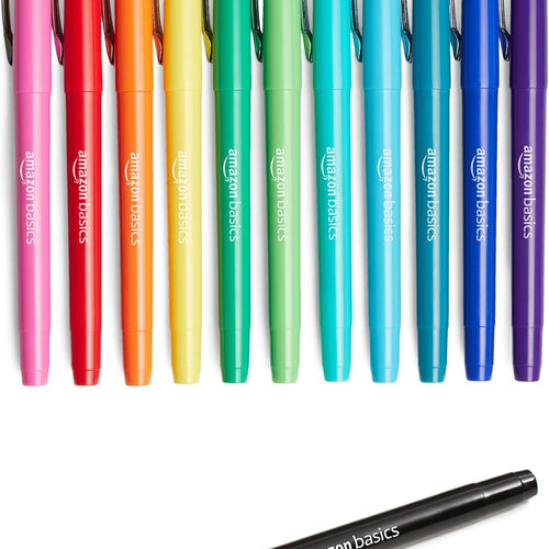 Amazon Basics Felt Tip Marker Pens, Assorted Colors, for Art Projects, Writing, Drawing, and Journaling, 12-Pack