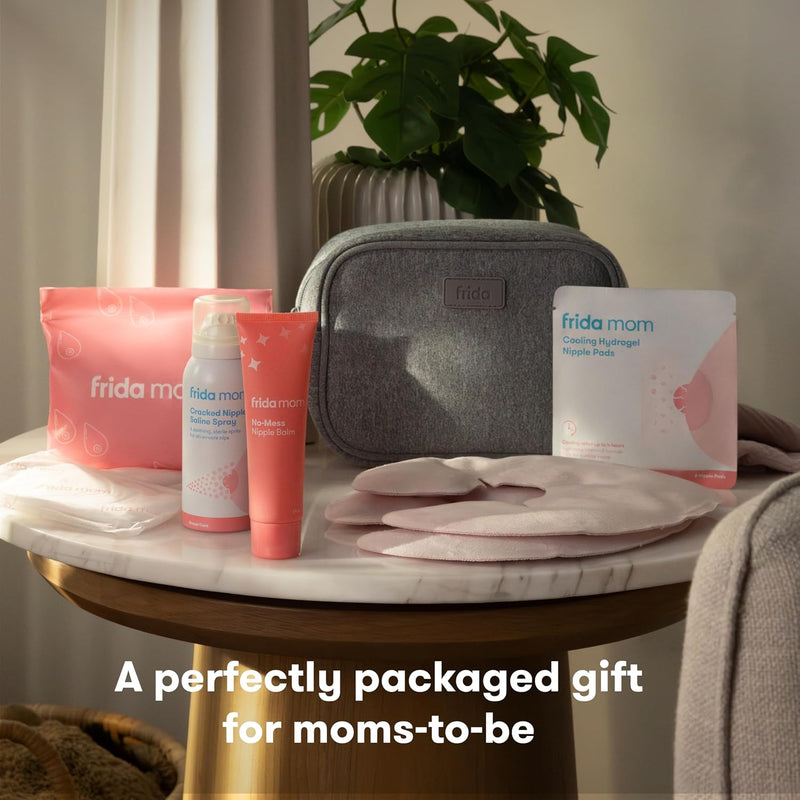 Frida Mom Breastfeeding Survival Kit, 13 Piece Gift Set for Nursing Moms | Reusable Hot+Cold Breast Relief Packs, Hydrogel Nipple Pads, Saline Spray, Nipple Balm & Pads