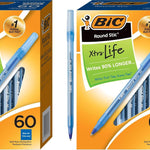 BIC Round Stic Xtra Life Ballpoint Pen with 1.0 mm Medium Point and Consistent Ink Flow, 60-Count in Blue Ink