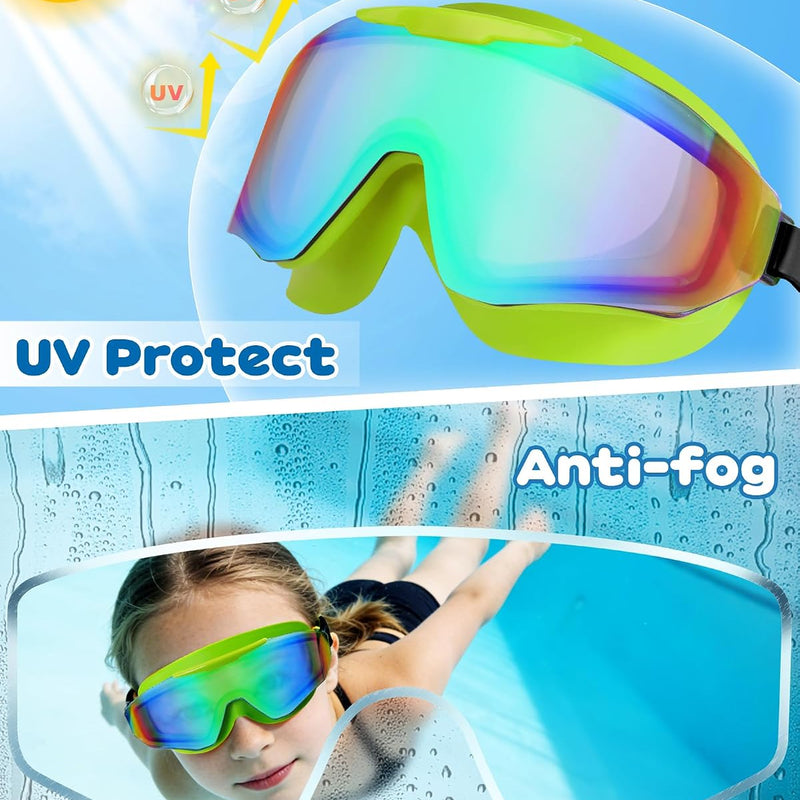 Freela 2 Pack Kids Swim Goggles for 8-16, Anti-Fog UV Protection Extra Silicone Layer Swimming Goggles for Youth Boys Girls