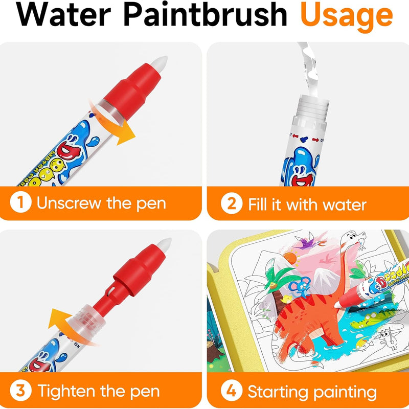 Timetome Water Painting Books for Kids Ages 3-6 | Water Coloring Books with Water Pens, No Mess Travel Toy for Kids to Develop Creativity, Fine Motor Skills and Early Learning