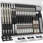 Nicpro 35PCS Art Mechanical Pencil Set, 3 PCS Metal Drafting Pencil 0.5 mm & 0.7 mm & 0.9 mm & 3 PCS 2mm Lead Holder (6B 4B 2B HB 2H 4H Colors) For Sketching Drawing With 20 Tube Lead Refills Case