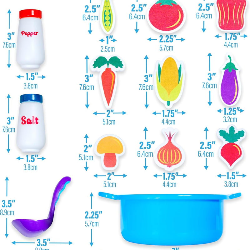 Tub Works® Tub Soup™ Scoop, Strain & Play Toddler Bath Toy | Floating Foam Veggies & Ladle
