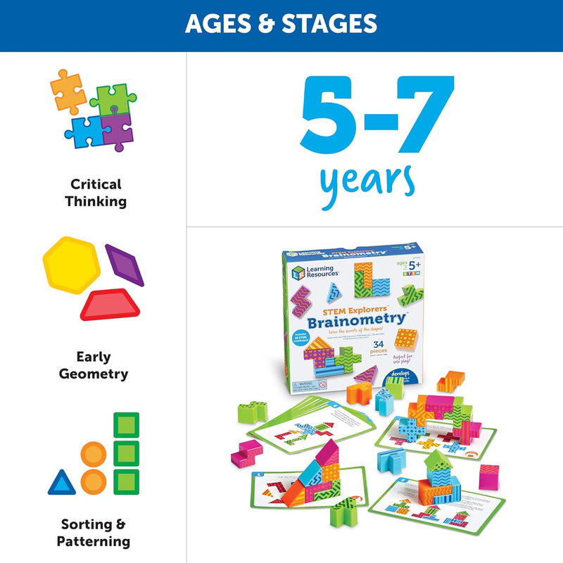Learning Resources STEM Explorers Brainometry - 3D Puzzle, Brain Games, Fine Motor Skills, Math Manipulatives for Kids