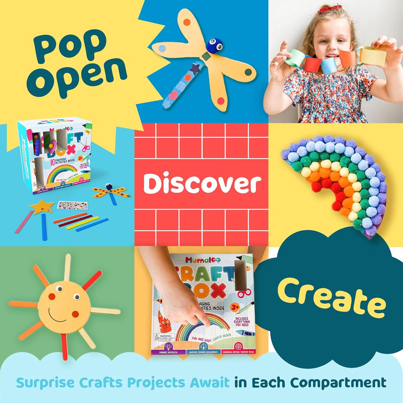 Mumaloo Arts and Crafts Kit for Kids – 10 Projects Ages 4–8 | No-mess craft box for girls & boys | Preschool homeschool art supplies | Educational gift | 3 4 5 6 7 8 year old toddler