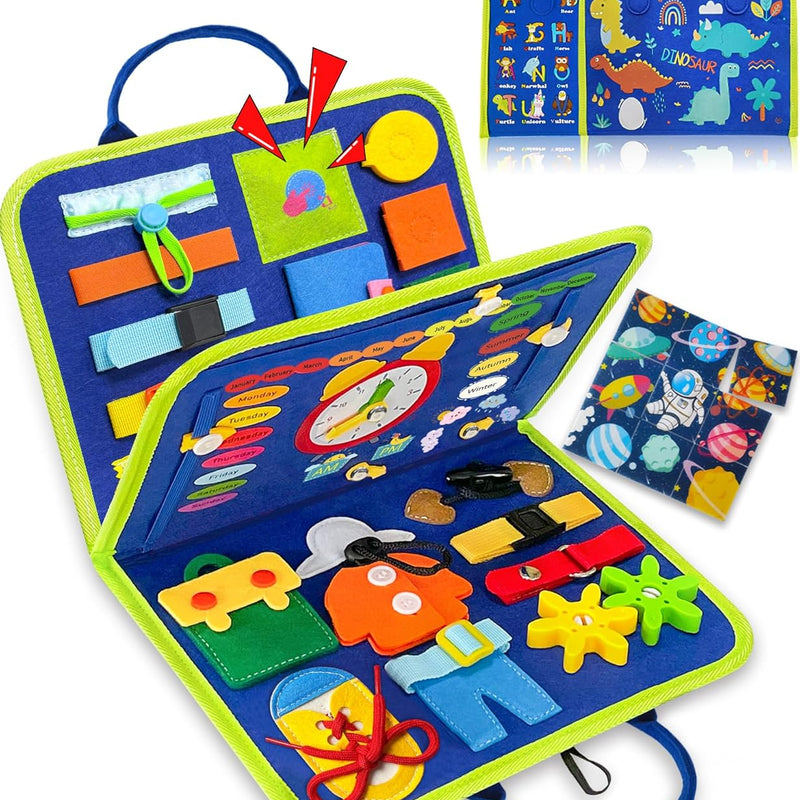 Exorany 8-Page Busy Board for Toddler Girl, Sensory Learning Toy with 20+ Activities, Soft Felt Material, Lightweight and Compact Design