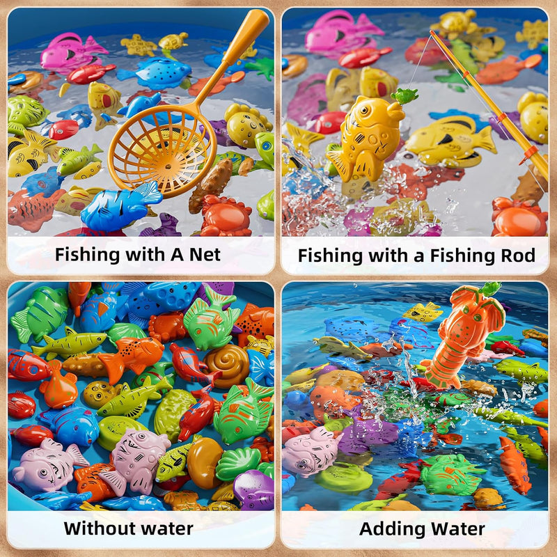 NIPLOOOW Magnetic Fishing Game Pool Toys for Kids 3-5, Water Table Bathtub Kiddie Party Toy with Pole Rod Net Plastic Floating Fish, Outdoor Toys for Boys Girls Kids Age 3 4 5 6 7 8 Year Old