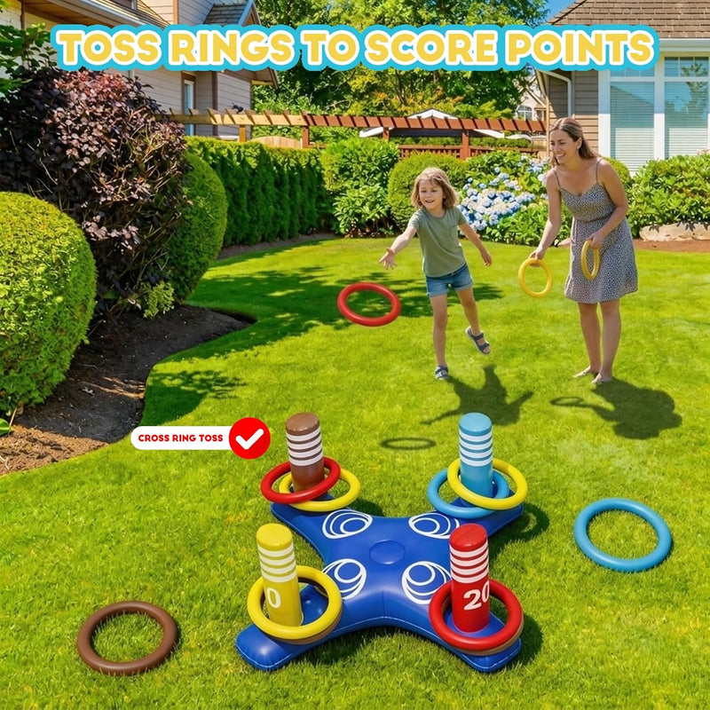 MGparty Pool Toys Games Set, 2-in-1 Inflatable Tic Tac Toe and Ring Toss Game, Outdoor Swimming Pool Party Floats Water Toys for Kids Teens Adults