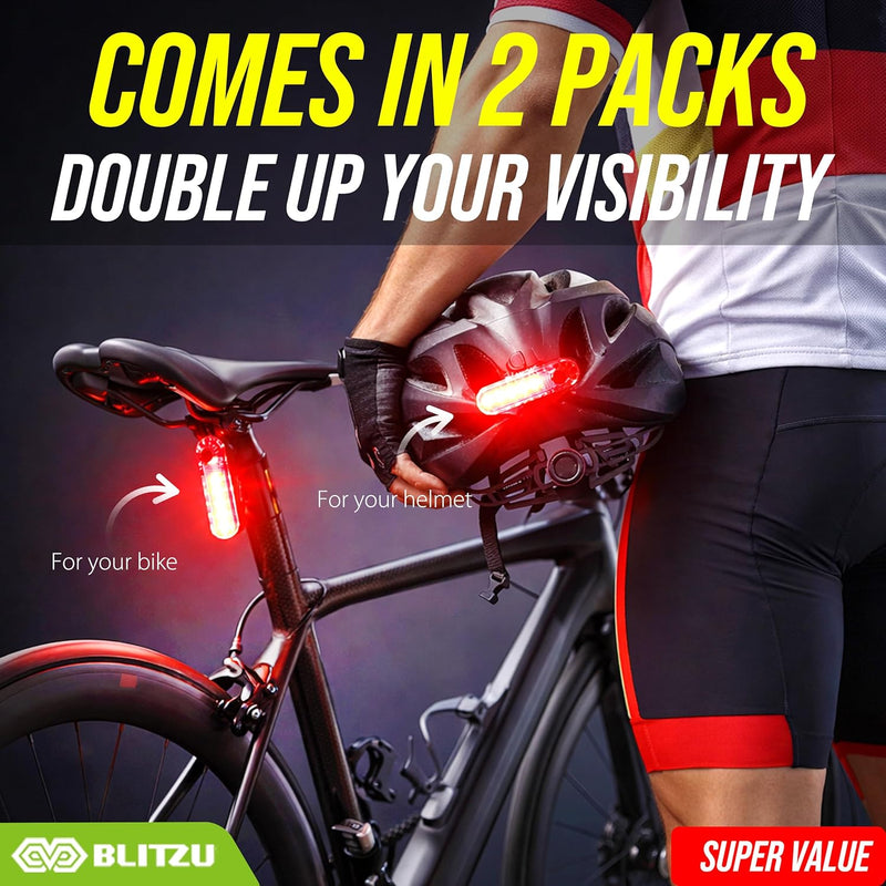 BLITZU USB-C Rechargeable Bike Tail Light 2 Pack Bright Bicycle Rear Cycling Safety Flashlight