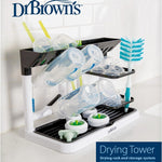 Dr. Brown's Drying Tower, Stand-Up Drying Rack, Countertop Baby Bottle Drying with Organized Storage for Baby Essentials, Space Saving Vertical Rack, Black/White