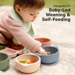 KeaBabies 2-Pack Baby Bowls with Suctions, Lids, BPA-Free Silicone (Slate) | Toddler Suction Bowls for Baby Boys, Girls, Kids, Food Grade Silicone, Dishwasher Safe, BLW Feeding, Baby Eating Essentials