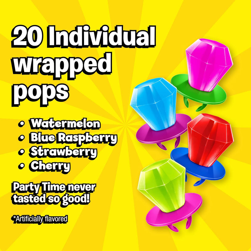 Ring Pop Lollipops - Bulk Candy Individually Wrapped Suckers Variety | Party Pack- 20 Count w/Assorted Flavors - Hard Candy for Party Favors, Kids & Goodie Bag Stuffers 0.63 Pounds
