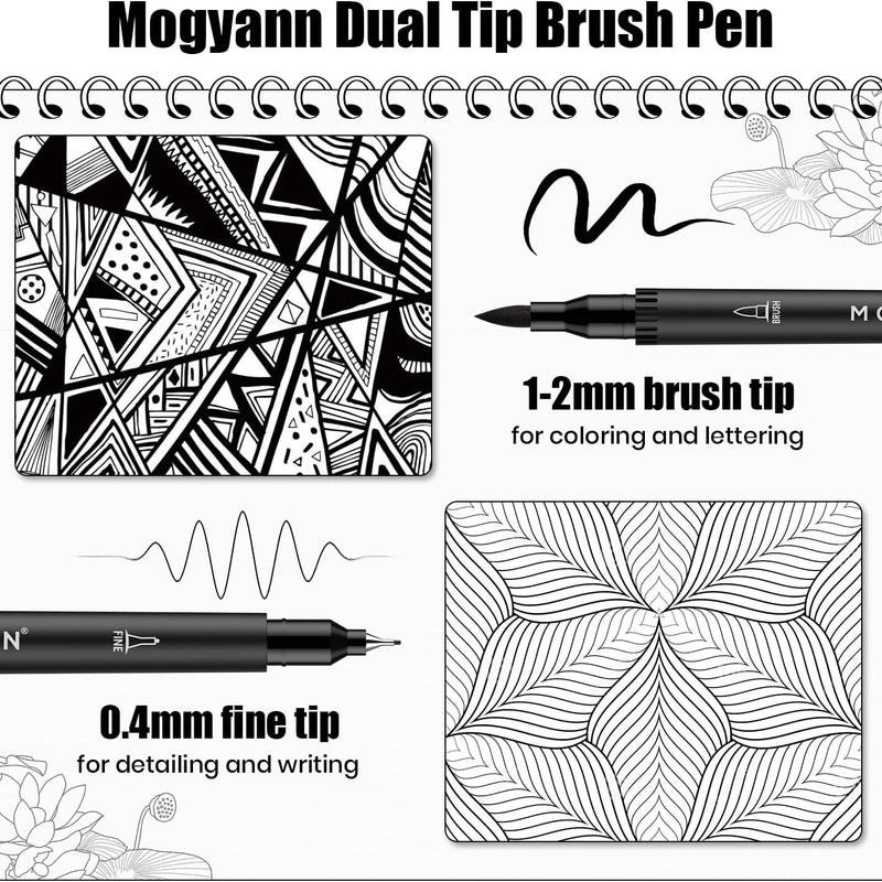 Drawing Pens, 12 Pack Dual Brush Pens Black Markers for Art Drawing Sketching