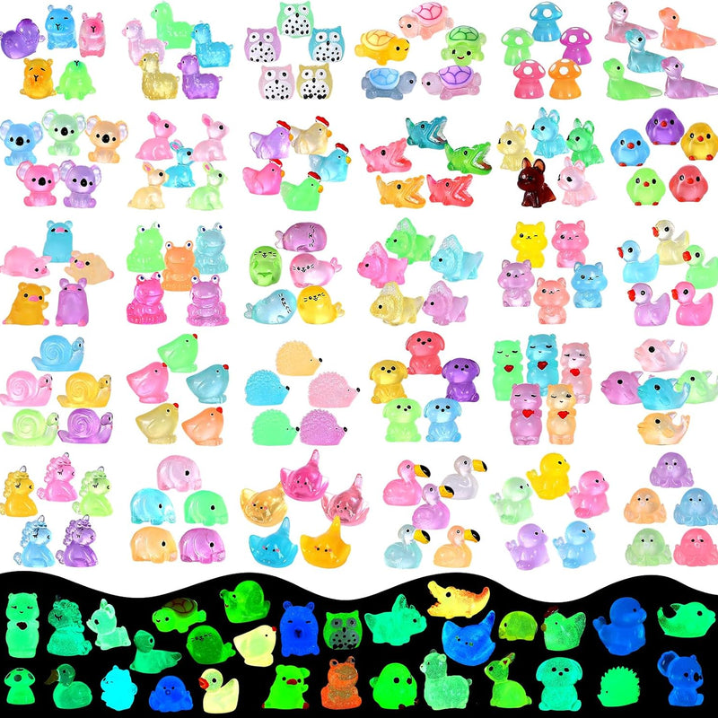 Luminous mini Resin Animals to Hide 120 Pcs Tiny Resin Animals Glow in The Dark for Miniature Fairy Garden Decoration Accessories Micro Landscape Aquarium Potted Decoration