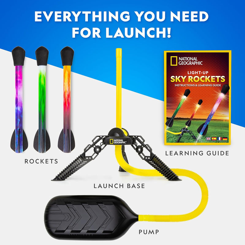 National Geographic Air Rocket Toy – LED Rocket Launcher for Kids with LED Lights and Foam Tipped Rockets