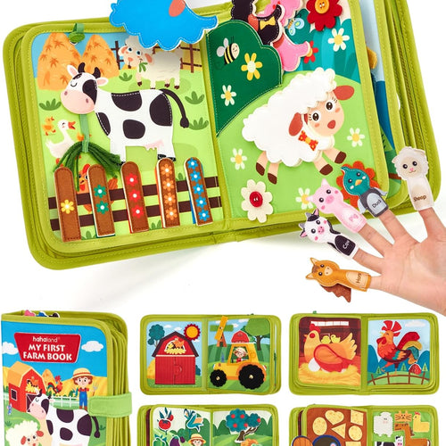 hahaland Busy Book for Toddlers - 20-in-1 Montessori Farm Busy Board for 1 Year Old Gifts, Educational Learning Toys