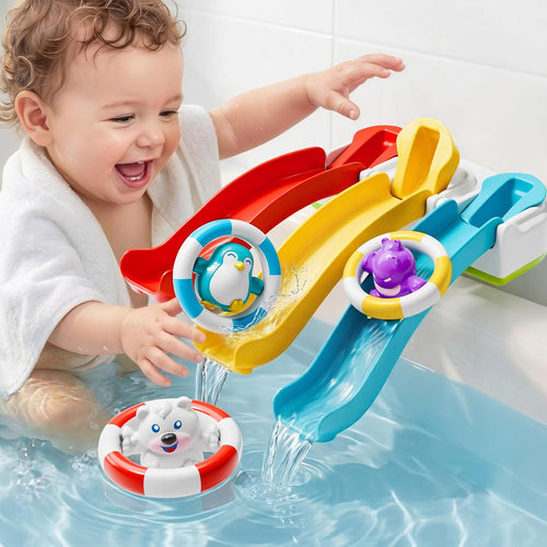 iPlay, iLearn Baby Infant Slide Bath Toys, Bathtub Float Animal Toddler 1-3 | Fun Bathtime Shower Toy, Kid Bathing Tub Pool Water Playset, Birthday Summer Gift Stuffer for 12 18 Months 1 2 3 Yrs Boy Girl