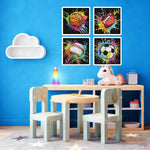 bleihum 4 Pack Diamond Art Painting Kits for Kids Ages 8-12 Sports 6X6inch | Small Diamond Art for Kids Ages 8-12, Cute Football Gem Arts and Crafts for Kid Ages 8-12 Gift Home Decor