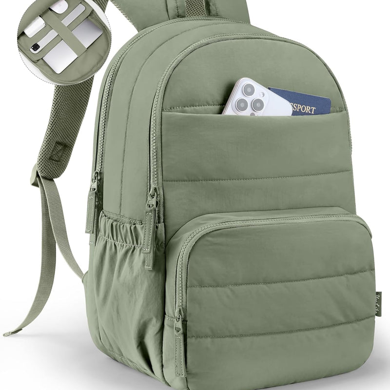 Uselike Travel Backpack for Women, 15.6 Inch Laptop Backpack, Quilted College Bookbag, Cute Work Backpacks, Water Resistant (Sage Green)