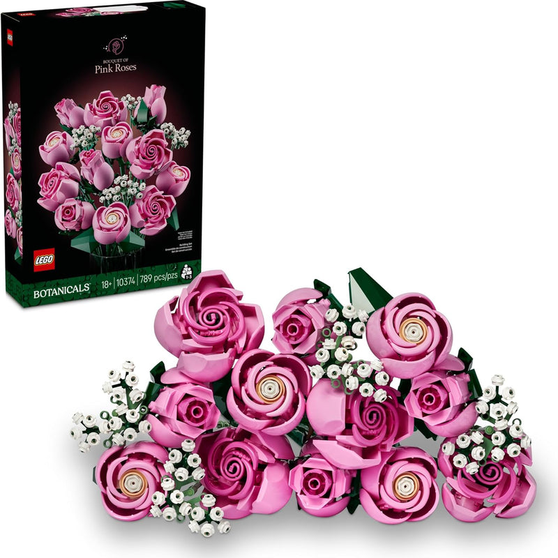 lego botanicals pink roses artificial flowers building set for adults, gifts for birthdays, room decor