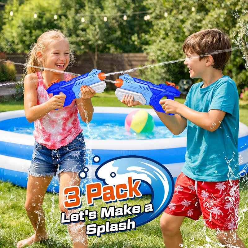 Quanquer 3 Pack Water Guns for Kids Adults - 600CC Squirt Water Toy Gun Super Blaster Soaker Long Range High Capacity Summer Swimming Beach Outdoor Water Fighting Play Pool Toys for Boys Girls (Blue)